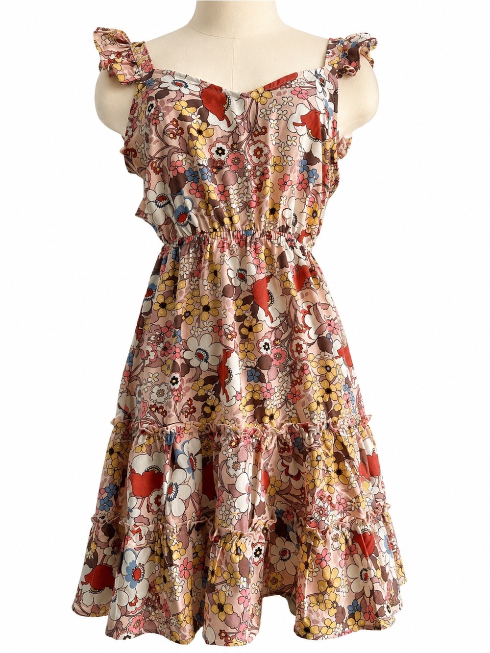 Haute Monde Pink Floral Backless Tie-Back Ruffle Sundress